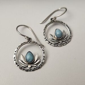 Larimar Sterling Silver Lotus Earrings
